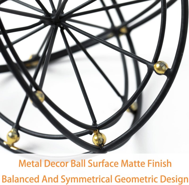 TICKCACY 6.45 Inches Metal Geometric Sphere, 3D Black Metal Decorative Ball, Modern Tabletop Sculpture Orb, Table Top Decor Accents for Home Living Room Study Bedroom - Image 4
